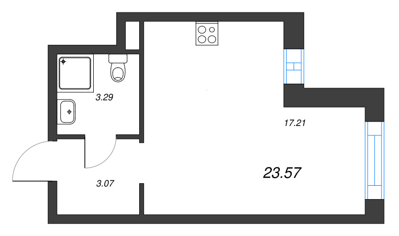 Студия 24,1 м²