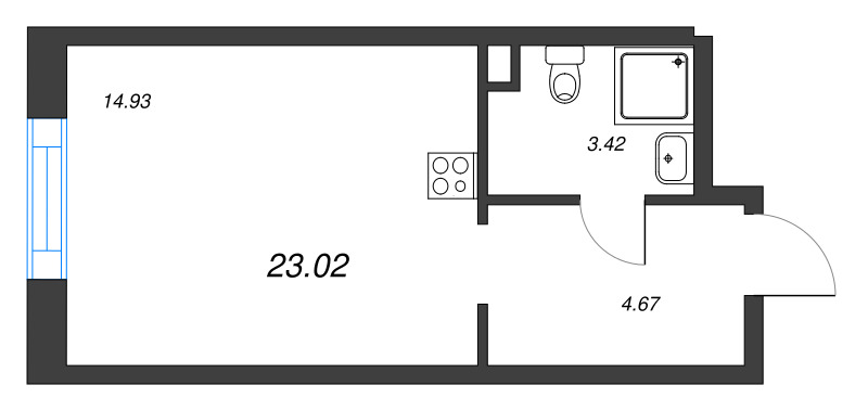 Студия 23 м²