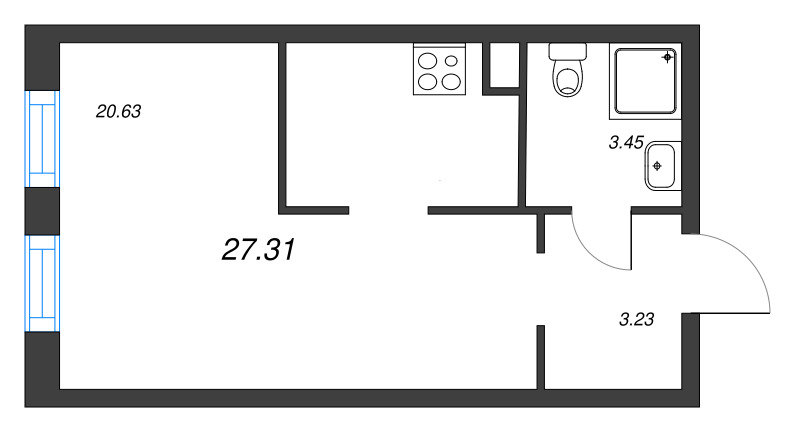 Студия 27,5 м²
