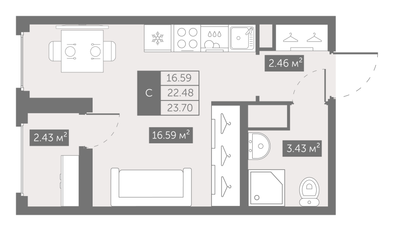 Студия 23,8 м²