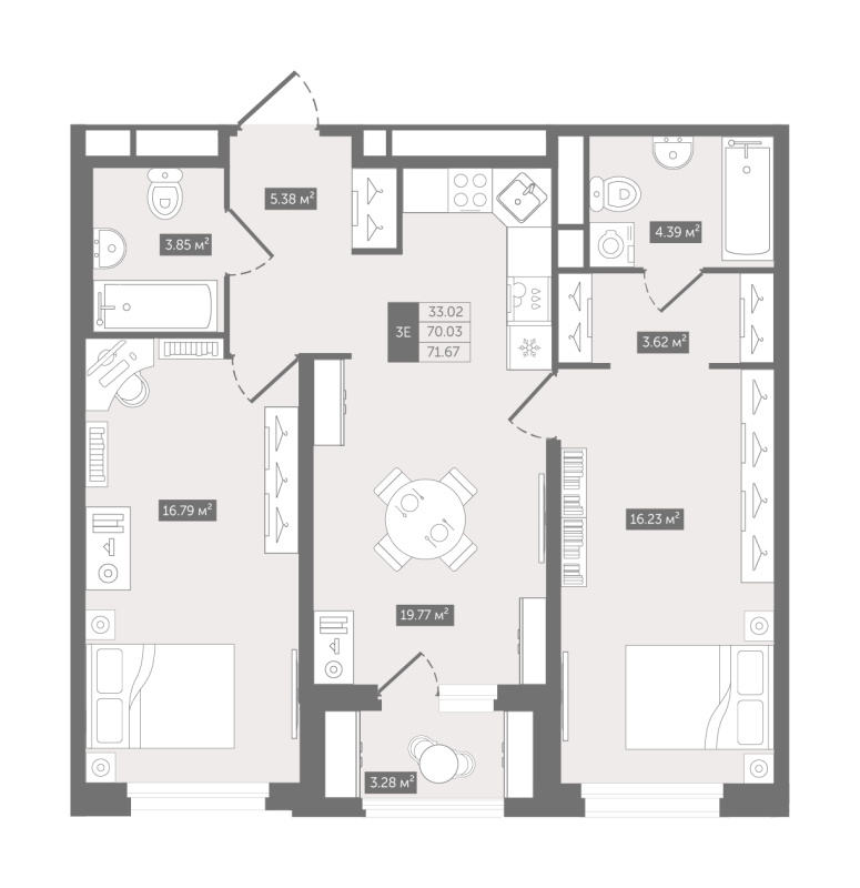 3 ккв (Евро) 71,7 м²