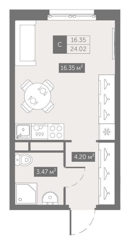 Студия 24 м²