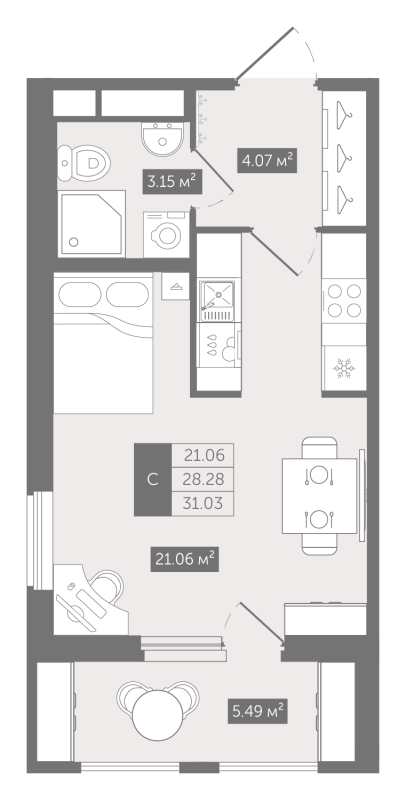 Студия 31 м²