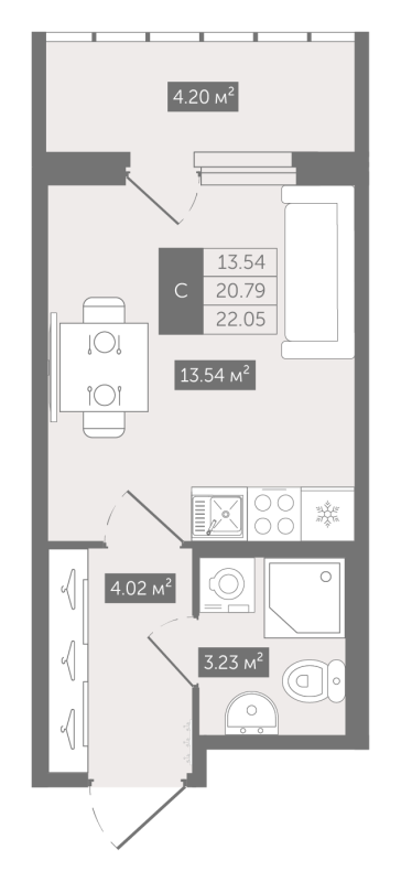 Студия 22,1 м²