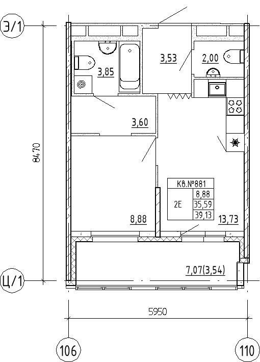 1 ккв 39,1 м²