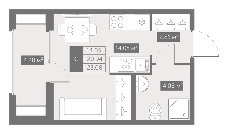 Студия 23,1 м²