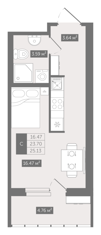 Студия 25,1 м²