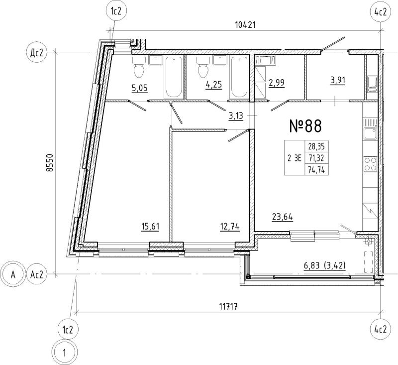 3 ккв (Евро) 74,7 м²
