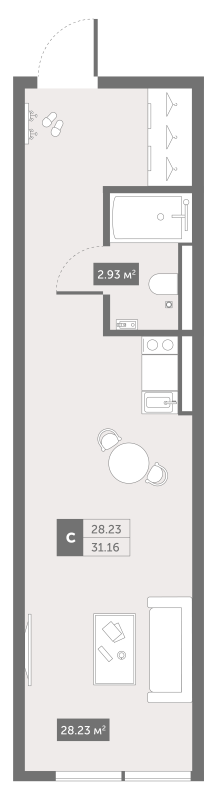 Студия 31,7 м²