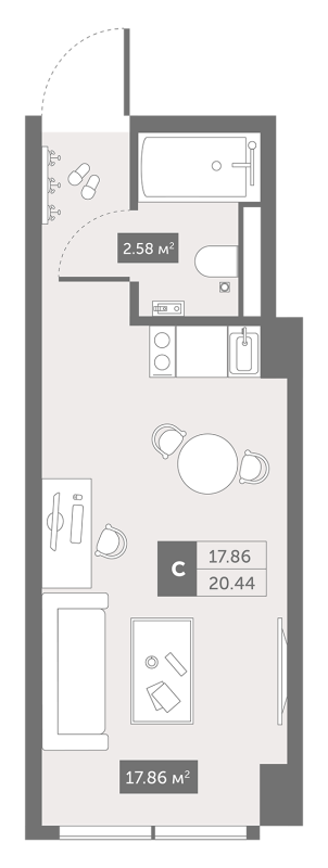 Студия 20,8 м²