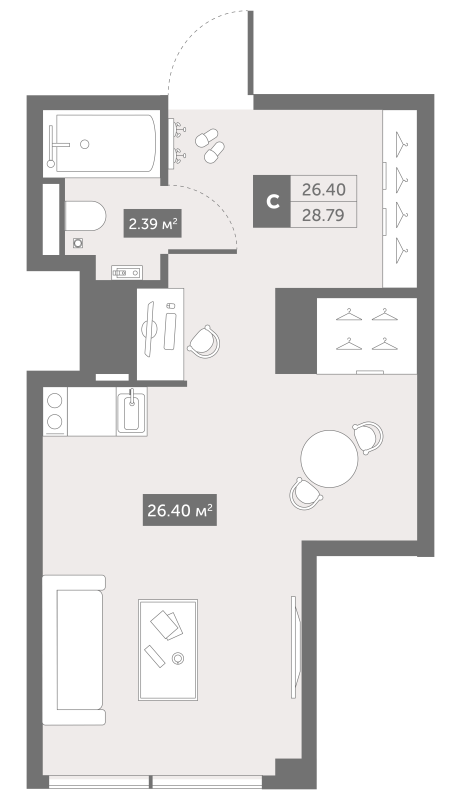 Студия 29,7 м²