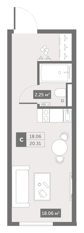 Студия 21,1 м²