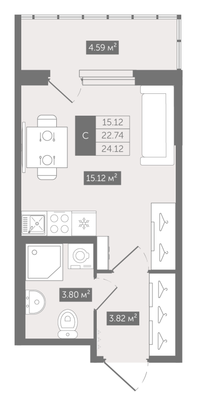 Студия 24,1 м²