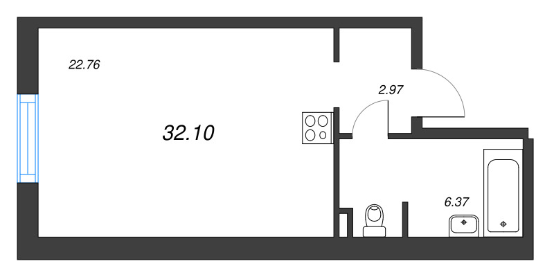 Студия 31,6 м²