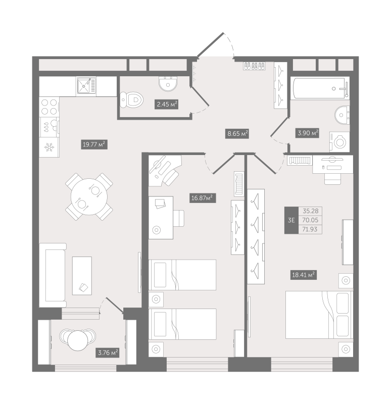 3 ккв (Евро) 71,9 м²