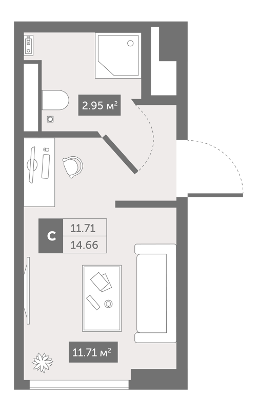 Студия 18,8 м²