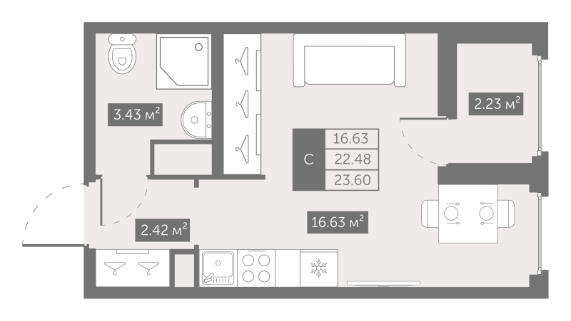 Студия 23,7 м²