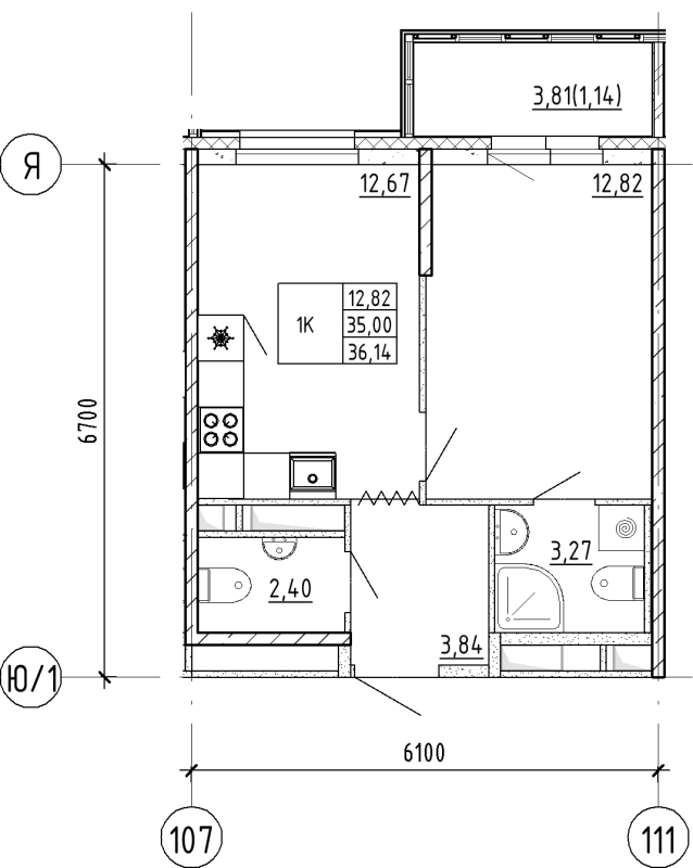 1 ккв 36,1 м²
