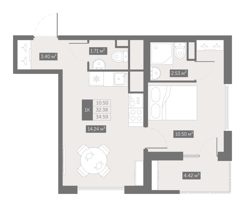 1 ккв 34,7 м²