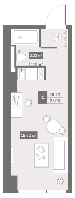 Студия 21,7 м²