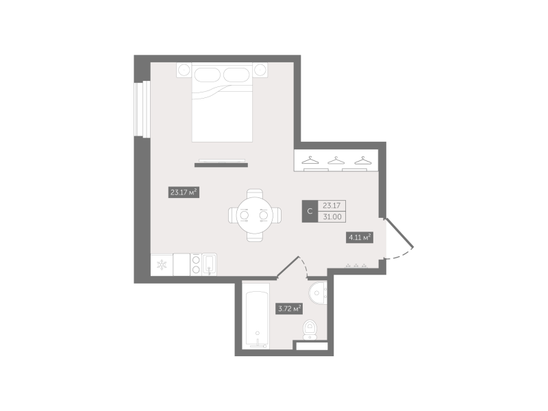 Студия 31,8 м²