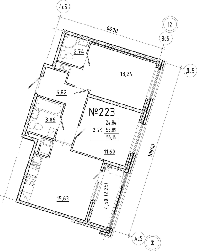 3 ккв (Евро) 56,1 м²