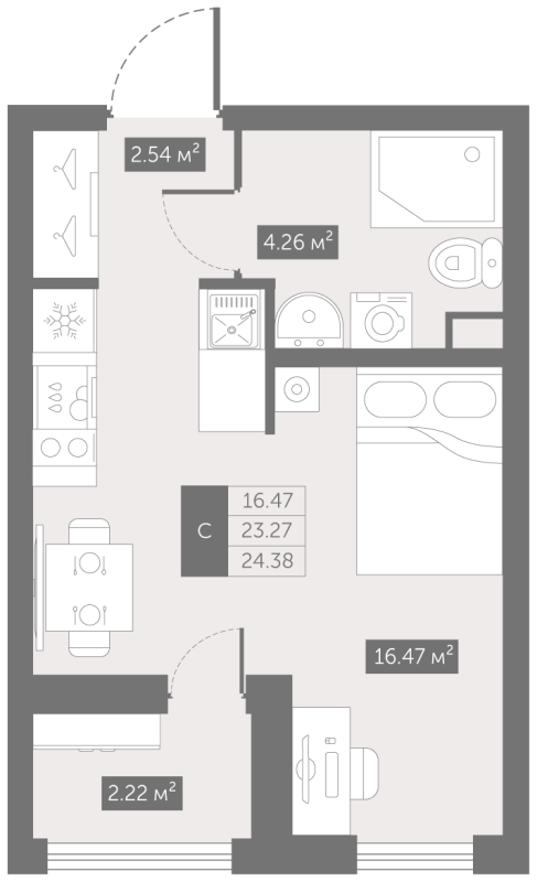Студия 24,4 м²