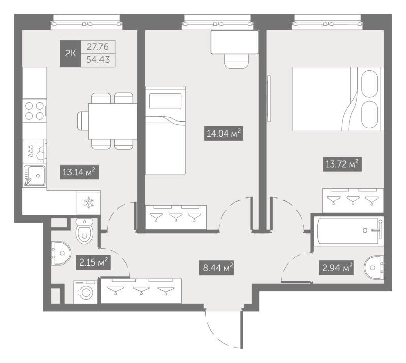 2 ккв 54,4 м²