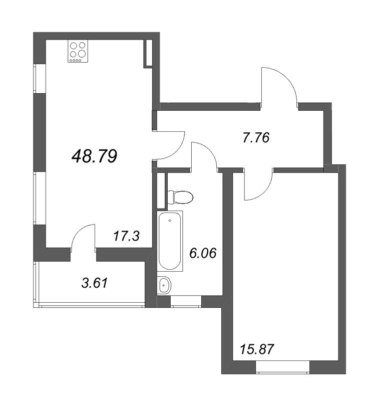 2 ккв (Евро) 48,8 м²
