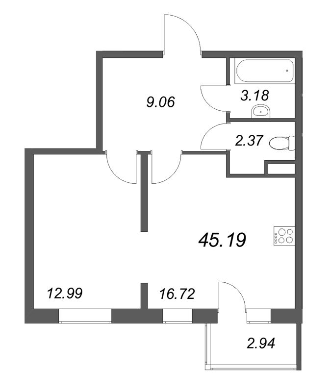 2 ккв (Евро) 45,2 м²