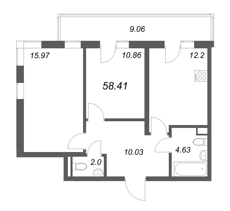 2 ккв 58,4 м²