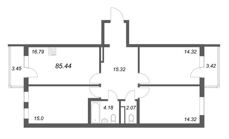 4 ккв (Евро) 85,4 м²