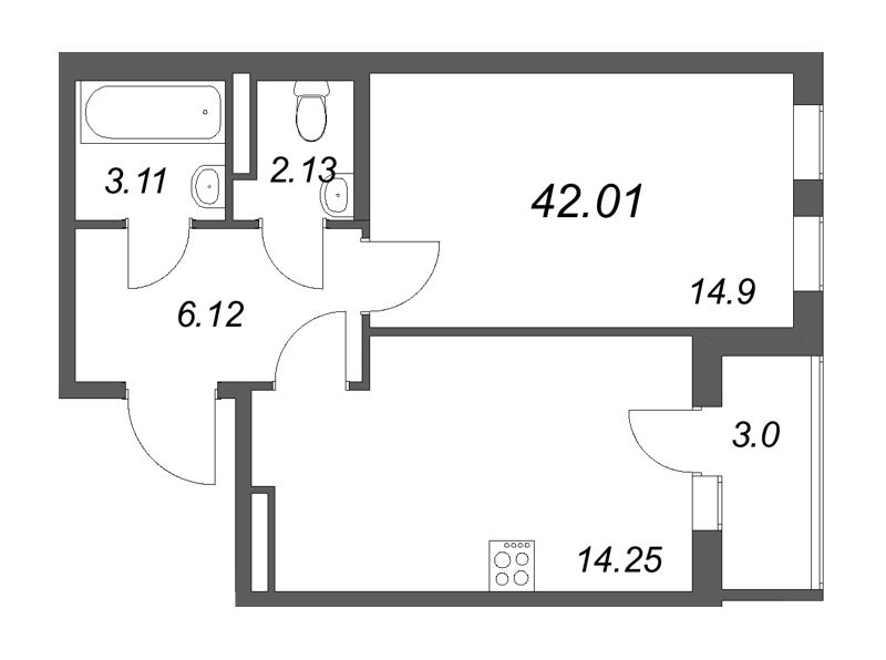 1 ккв 42 м²