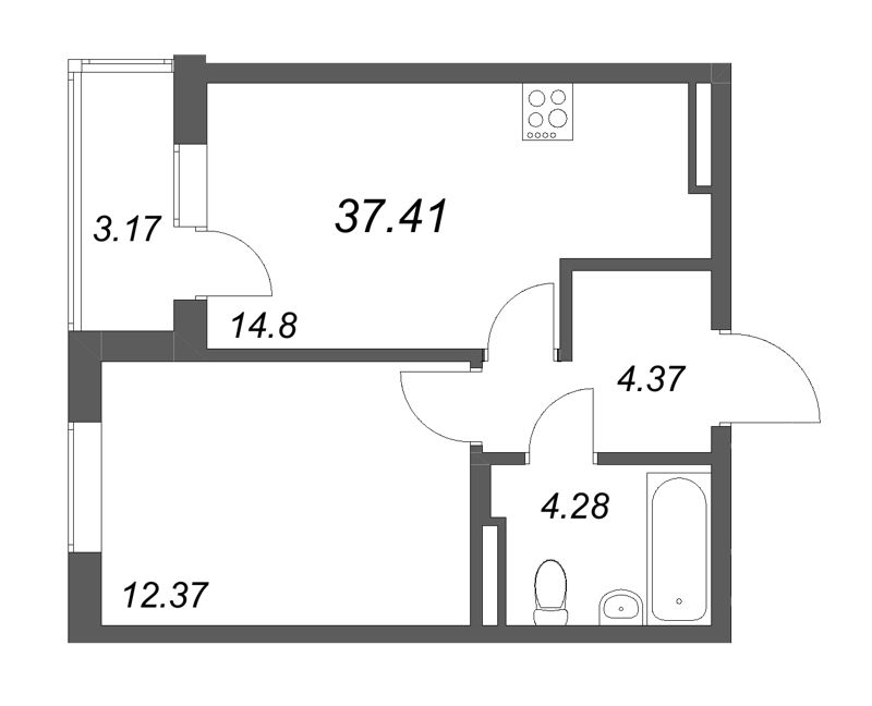 1 ккв 37,4 м²