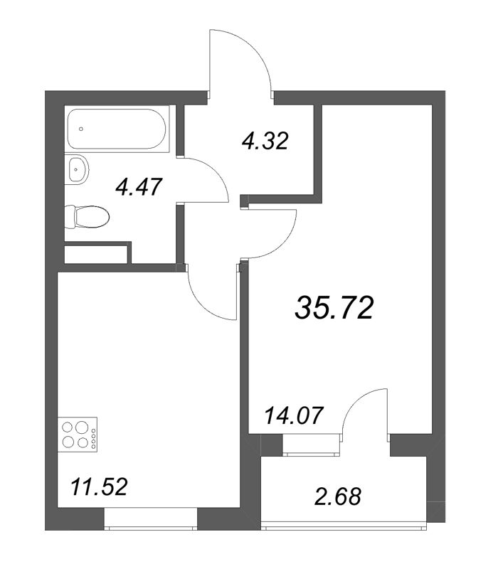 1 ккв 35,7 м²