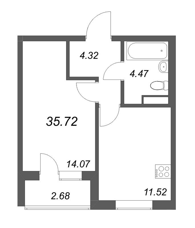 1 ккв 35,7 м²