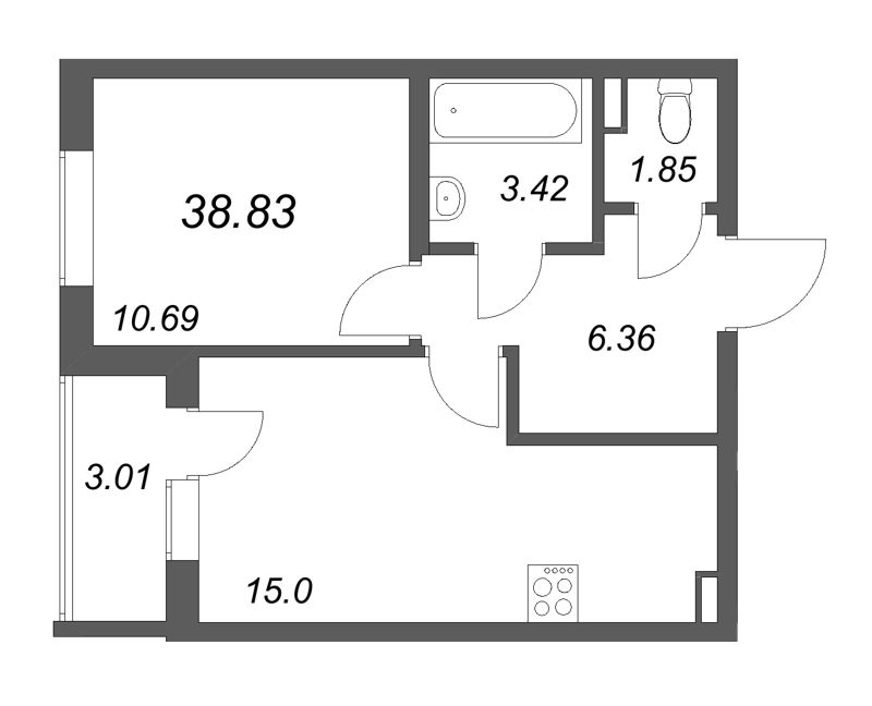 1 ккв 38,8 м²