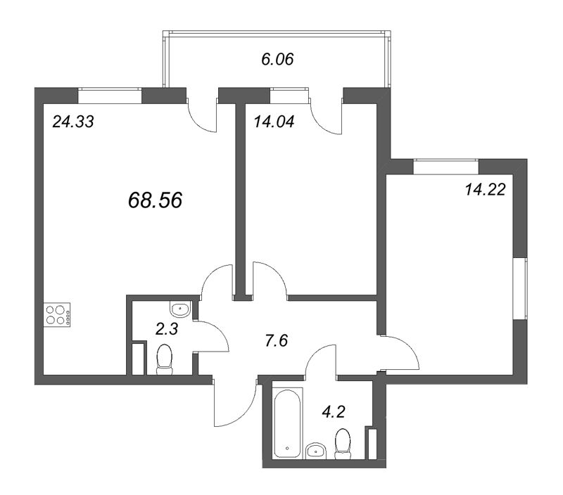 3 ккв (Евро) 68,6 м²