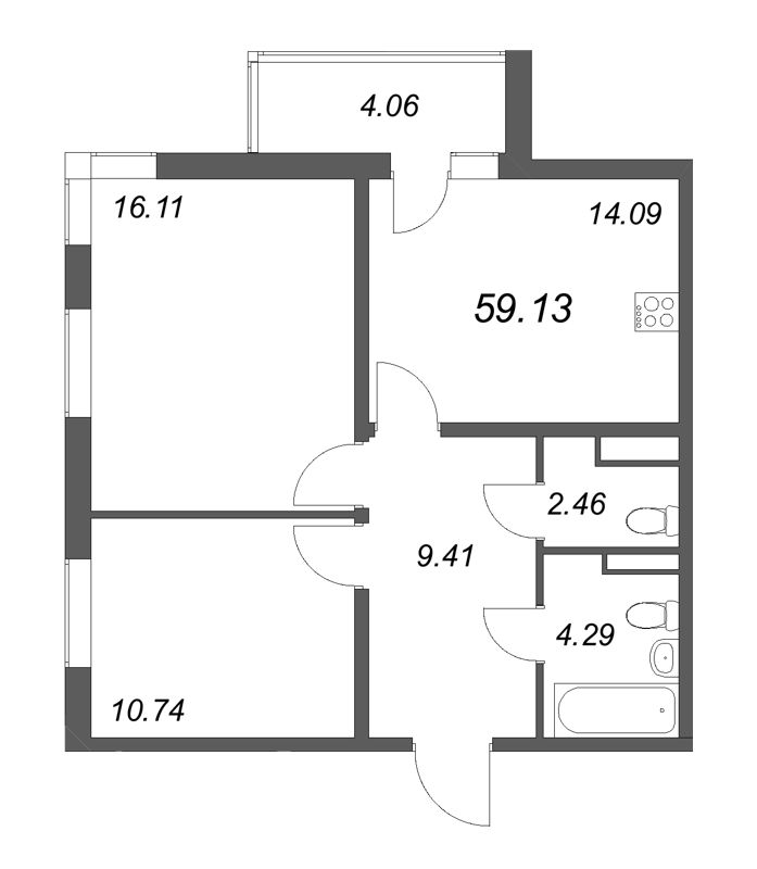 2 ккв 59,1 м²