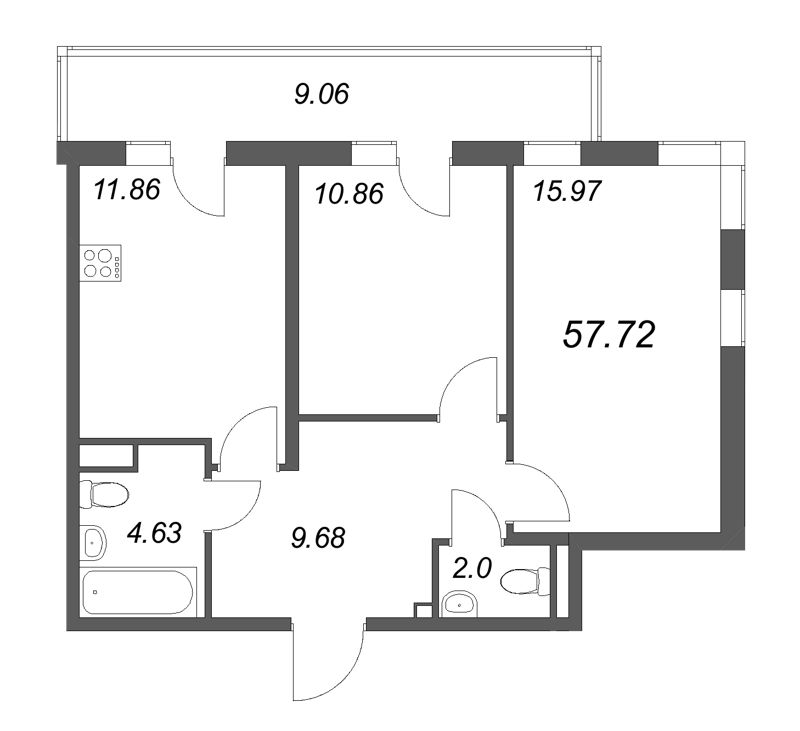 2 ккв 57,7 м²