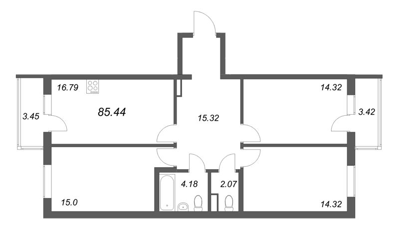 4 ккв (Евро) 85,4 м²