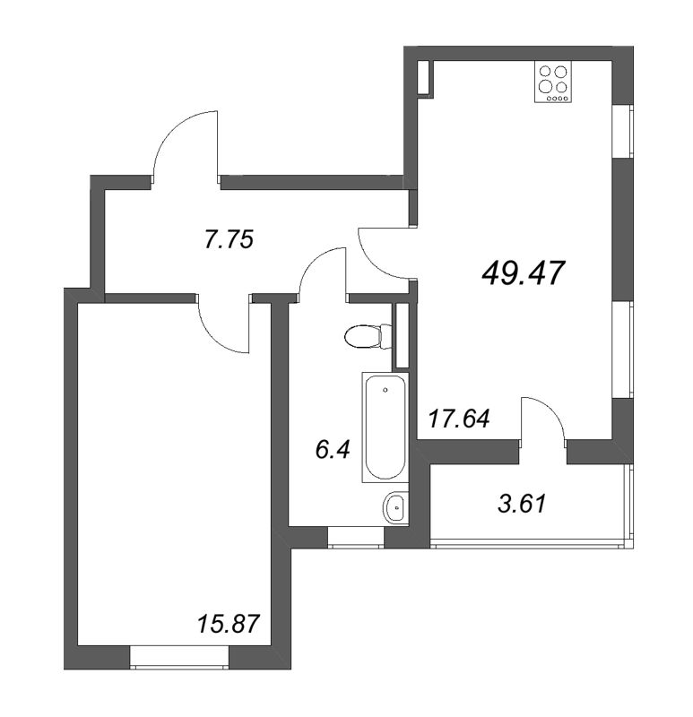 2 ккв (Евро) 49,5 м²