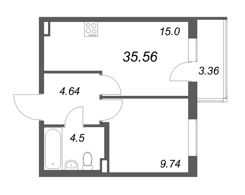 1 ккв 35,6 м²