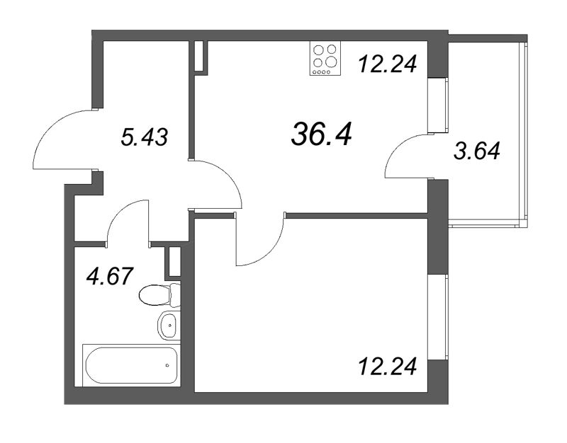 1 ккв 36,4 м²