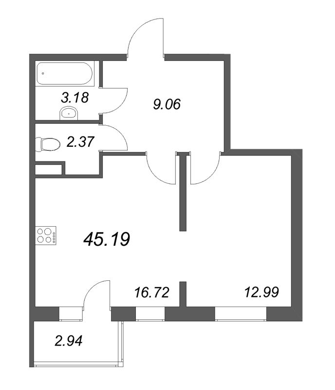 2 ккв (Евро) 45,2 м²
