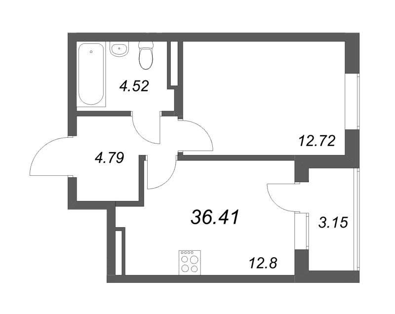 1 ккв 36,4 м²