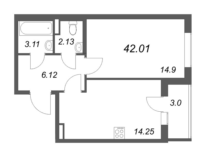 1 ккв 42 м²