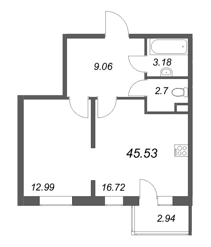 2 ккв (Евро) 45,5 м²