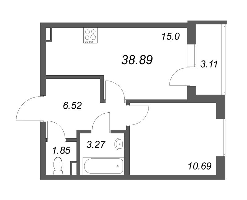 2 ккв (Евро) 38,9 м²