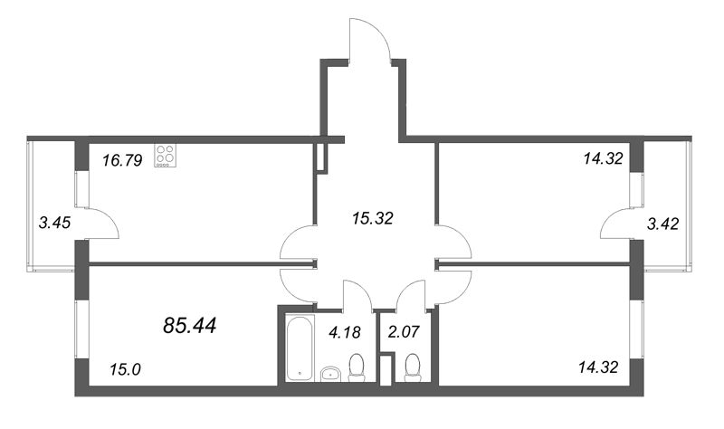 4 ккв (Евро) 85,4 м²